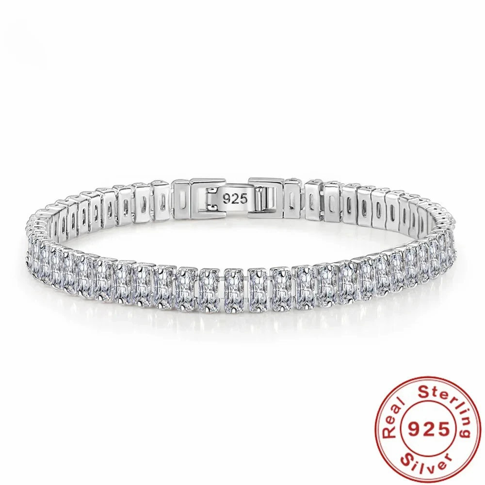 Sterling Silver Zircon Crystal Bracelet for Women Girl Engagement Wedding Jewelry