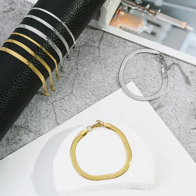 Stainless Steel Snake Chain Bracelet for Women Men Gold Color Jewelry Gift