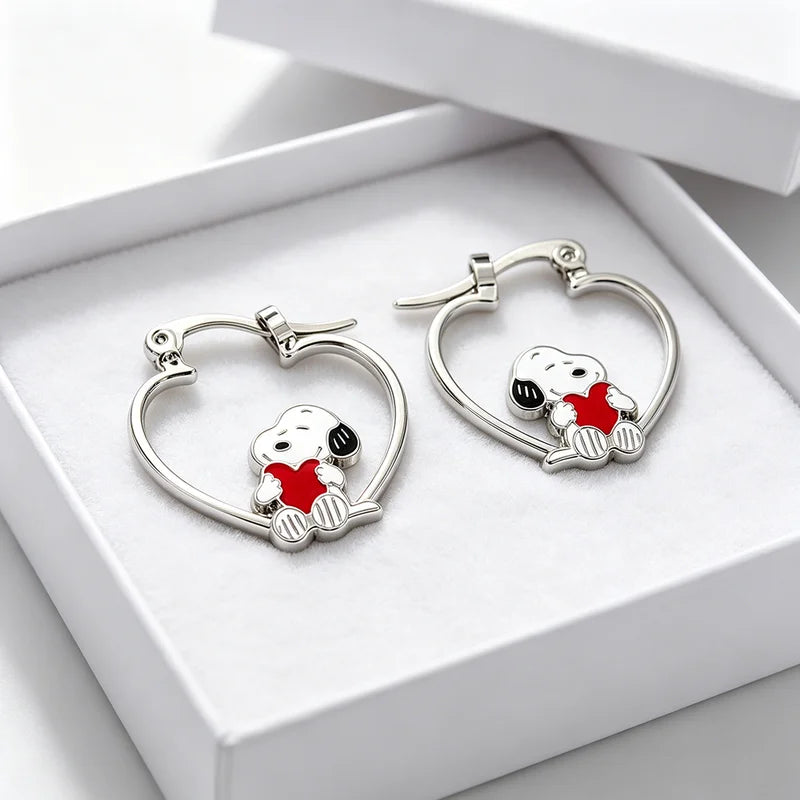 Sweet Snoopy Enamel Pendant Earrings - Cute Jewelry Gift for Fans