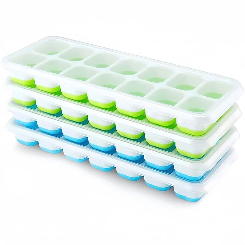 Silicone 14 Cube Ice Mold with Lid - Easy Release Square Ice Tray for Cocktails and Summer Drinks