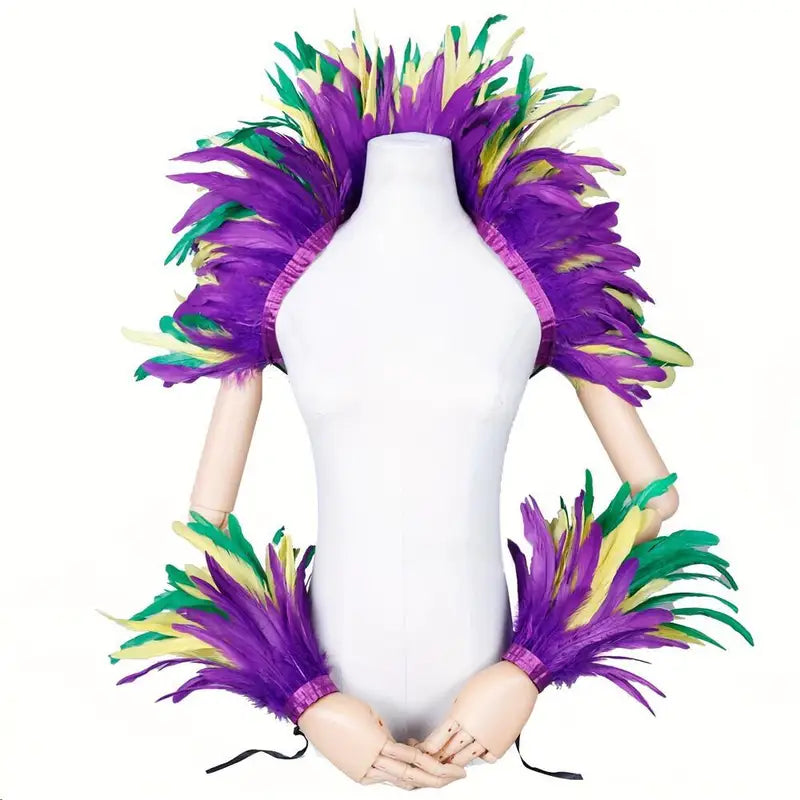 Halloween Punk Cosplay Feather Masked Ball Gown Shawl - Red, Yellow, Mint Options