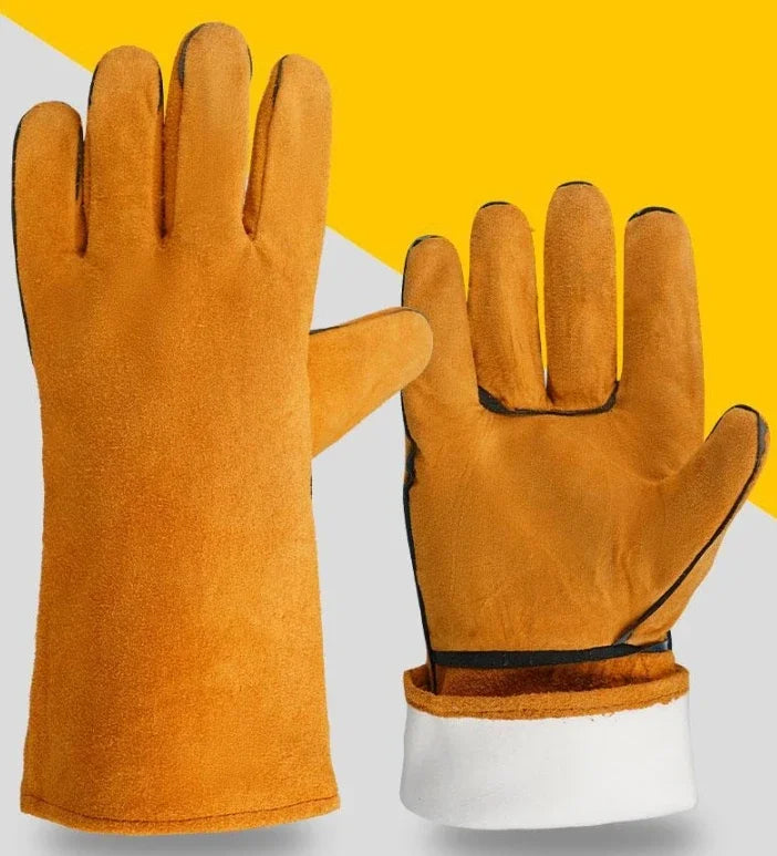 Heat Resistant Welding Gloves with Leather for BBQ Oven Cooking & Gardening