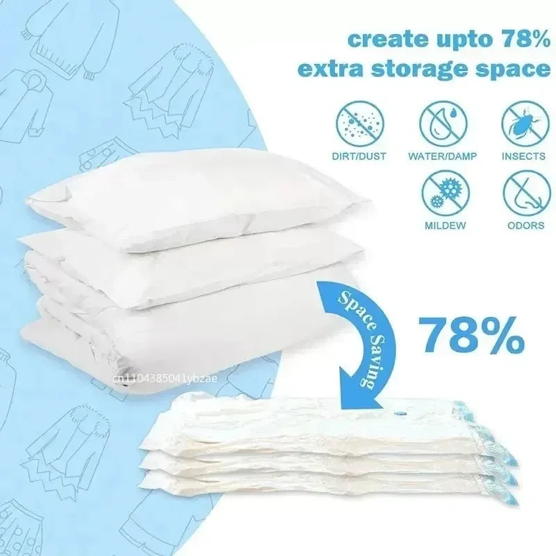 Vacuum Compression Storage Bags for Clothing and Bedding - Large Capacity, Airtight, Reusable