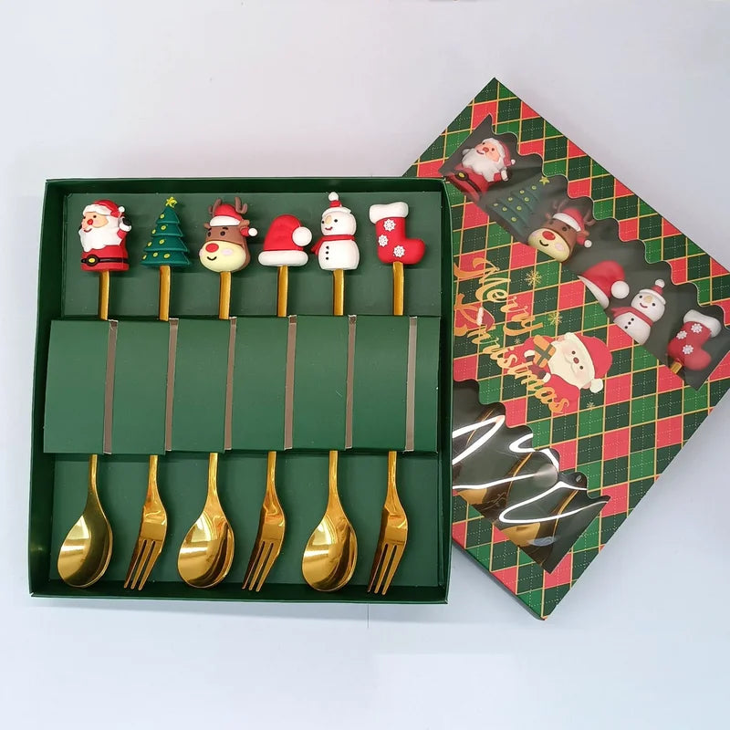Christmas Stainless Steel Flatware Set - Forks & Spoons Gift Set in Multiple Colors