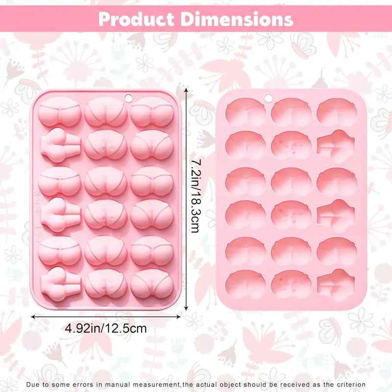 Silicone Butt Mold for Candy, Chocolate & Ice - 6 Shapes, 18 Cavities
