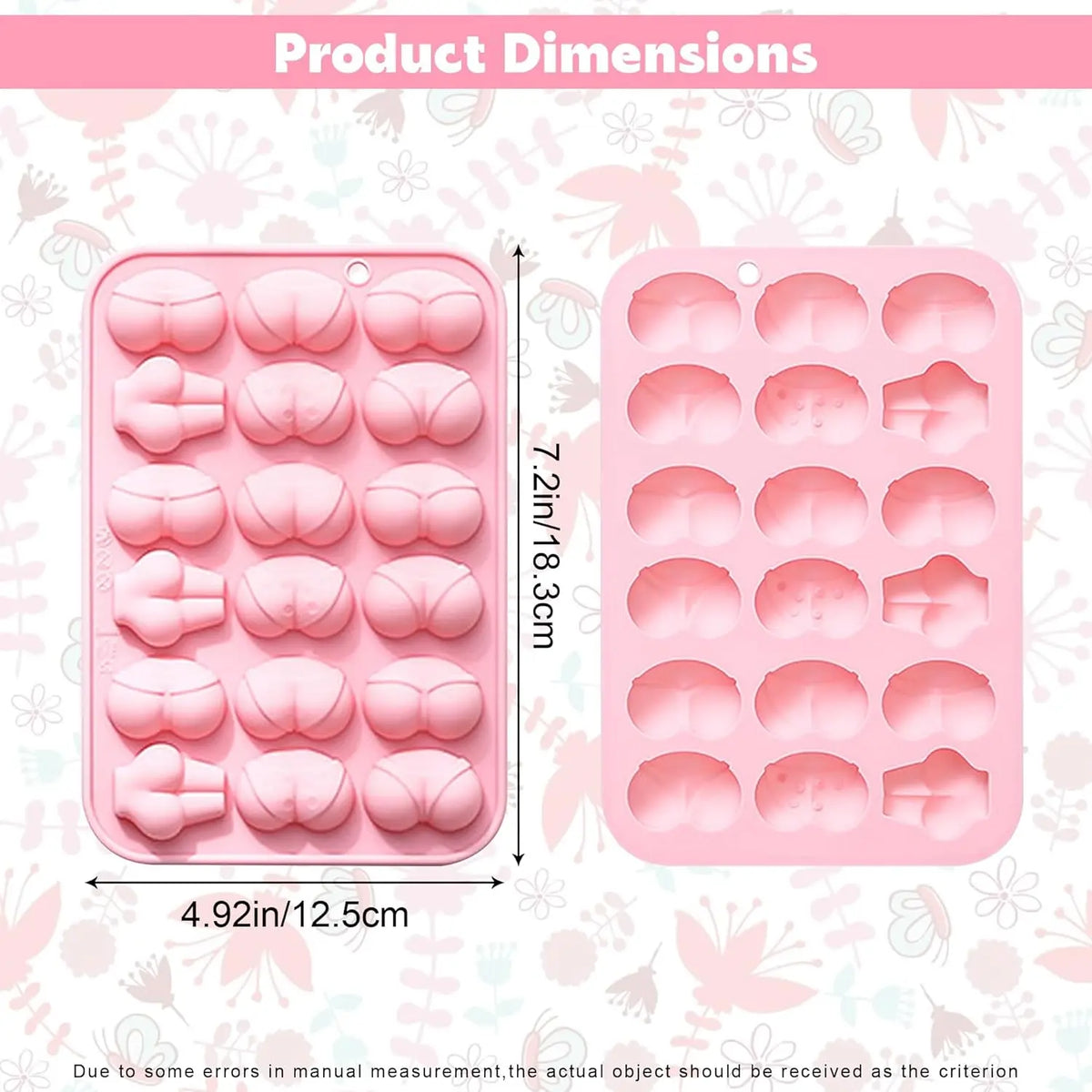 Silicone Butt Mold for Candy, Chocolate & Ice - 6 Shapes, 18 Cavities