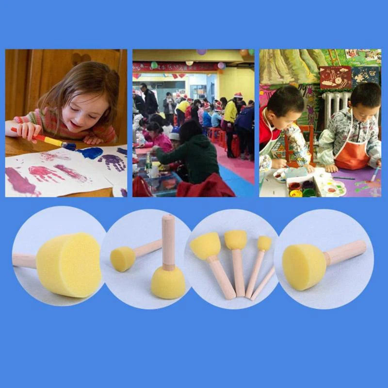 Children's Art Sponge Brush Set - 4 Pack Round Mushroom Seal Rubbing Tools for Kindergarten