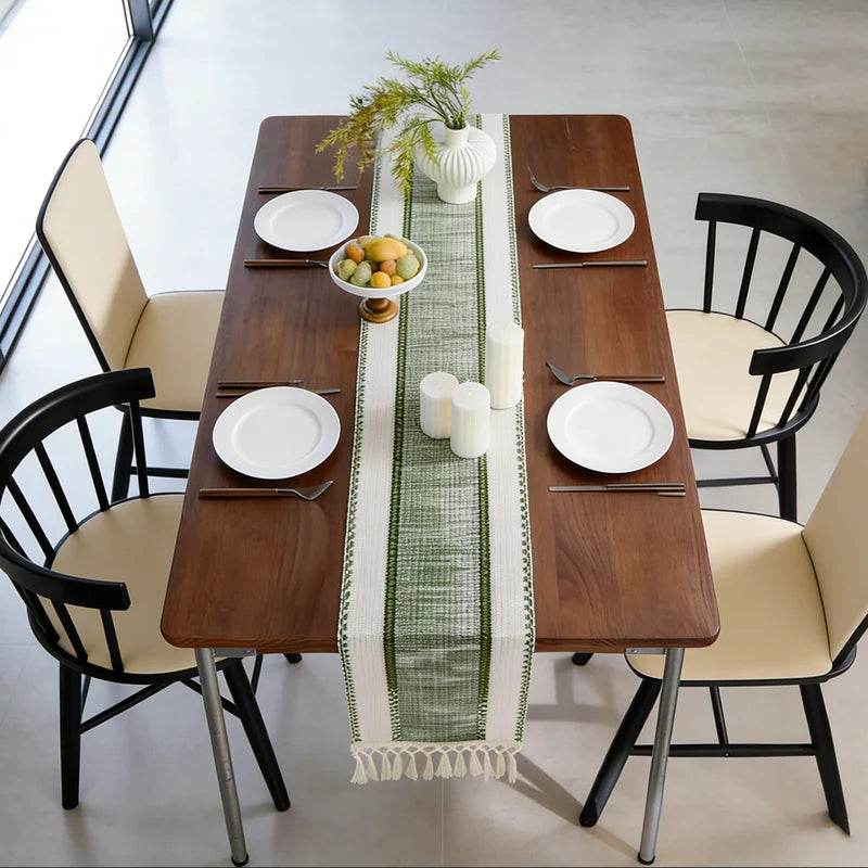 Boho Striped Table Runner with Tassels - Rustic Home Decor for Dining & Coffee Tables