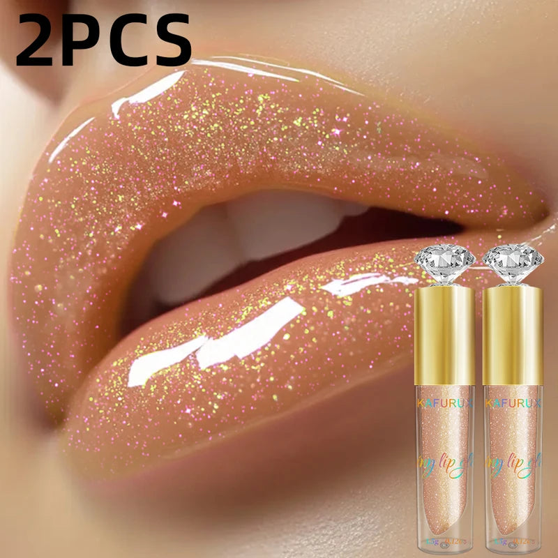 Moisturizing Glitter Lip Gloss Set - 2PCS Sparkling Lip Oil for Women