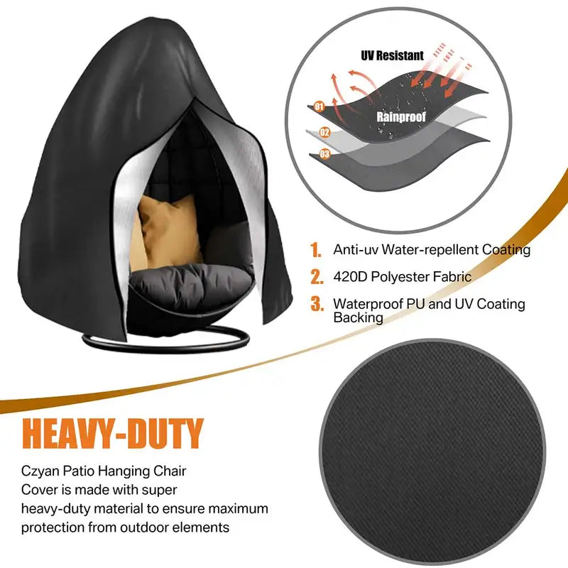 Waterproof Hanging Egg Chair Cover for Patio Garden Windproof Dust Protection