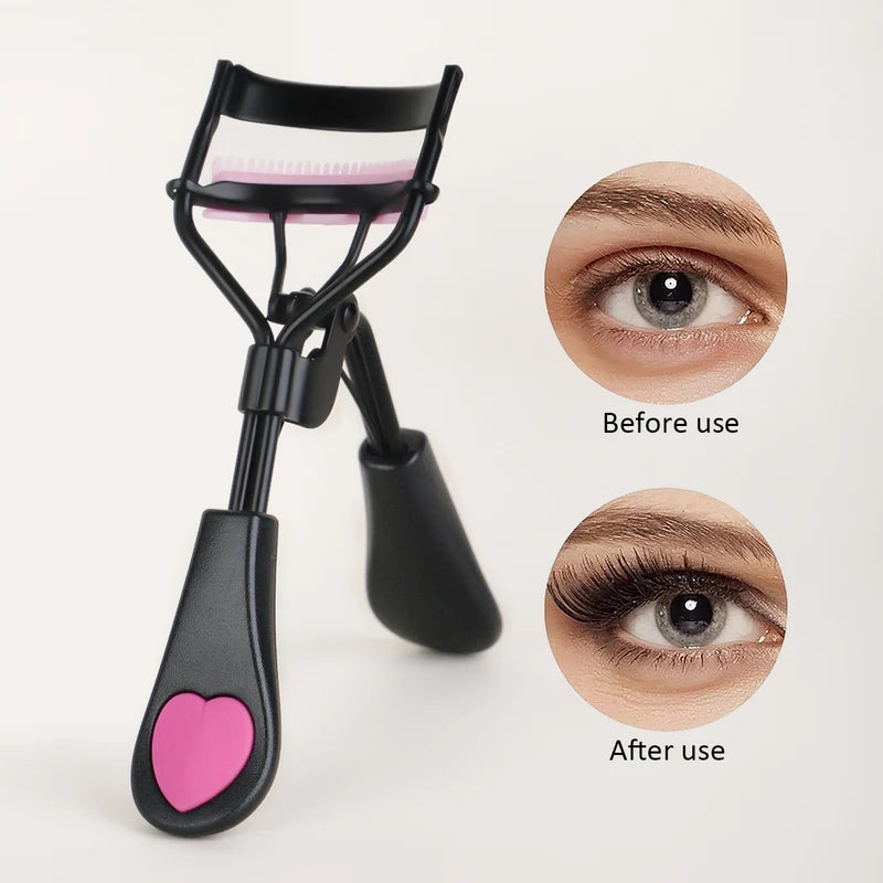 Portable Eyelash Curler with 10 Silicone Pads & Spiral & Eyebrow Comb - Gentle Lash Care