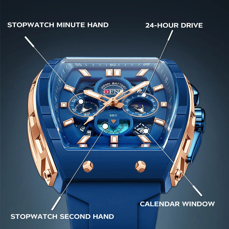 Men's Quartz Waterproof Chronograph Watch with Silicone Strap - Luminous Outdoor Sports Watch