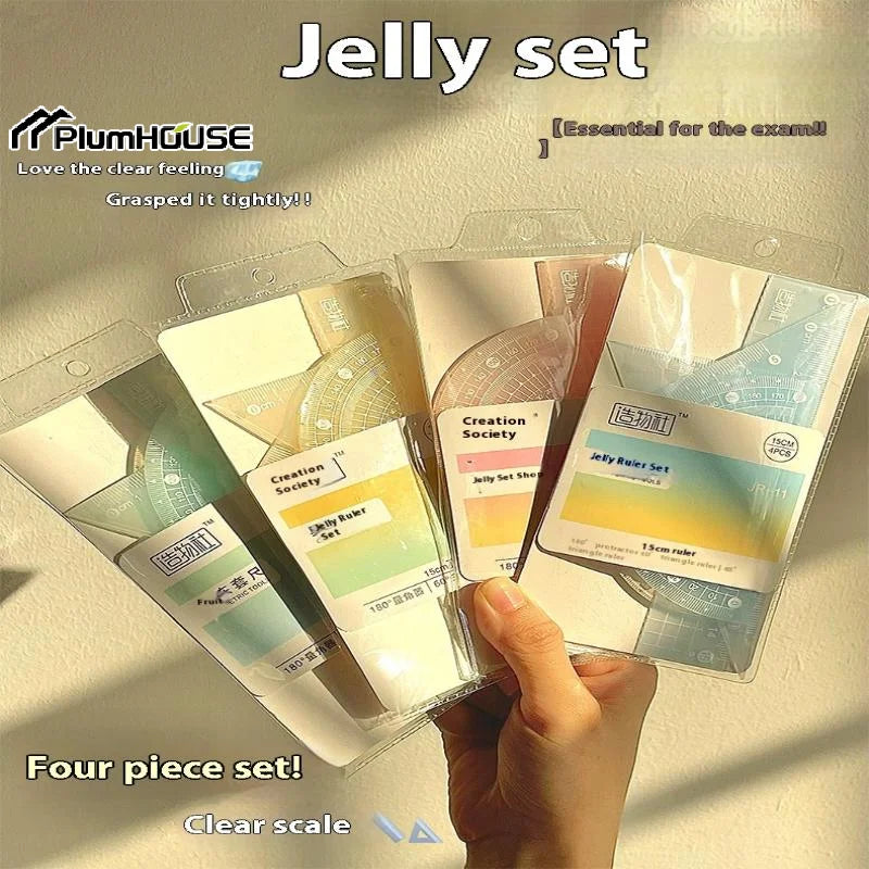4PCS Measuring Ruler Set - Transparent Plastic Stationery for Students