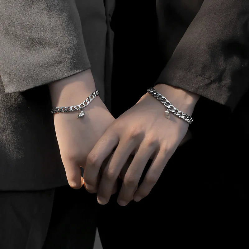 Magnet Couple Bracelets Set Heart Attraction Jewelry Stainless Steel Charm