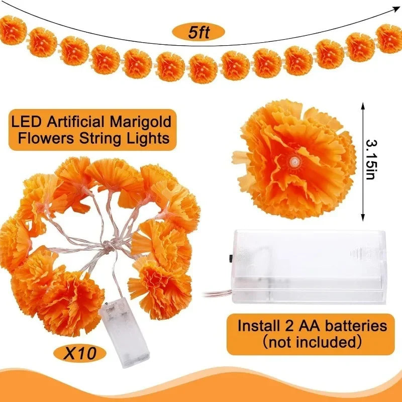 5 Ft LED Marigold String Lights for Festival & Holiday Decor