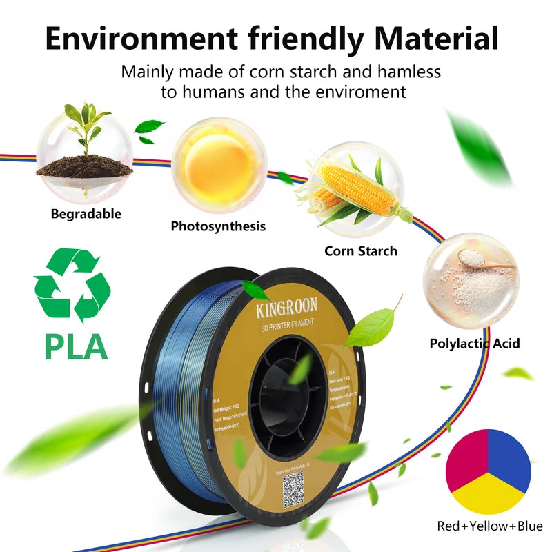 Tri-Color Silk PLA 3D Printer Filament 10kg - 1.75mm for FDM 3D Printing
