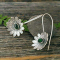 Vintage Green Flower Earrings for Women Silver Jewelry Gift