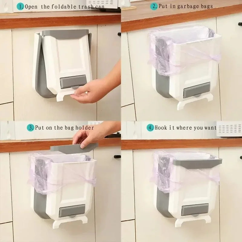 Wall Mounted Collapsible Trash Can - 10L Space-Saving Wall-Hanging Waste Bin