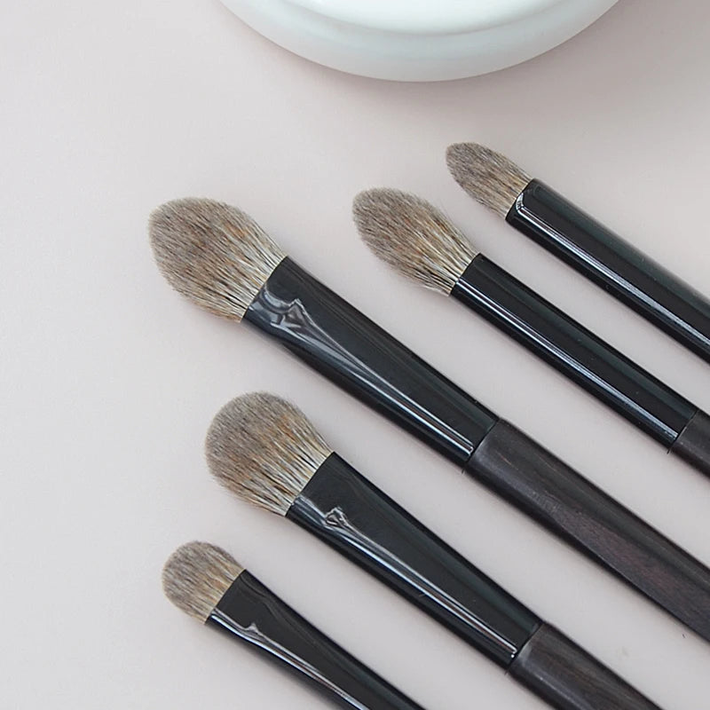 Makeup Brush Set - Eye Shadow Blending & Highlighter Brushes, Soft Goat & Squirrel Hair, Wooden Handle