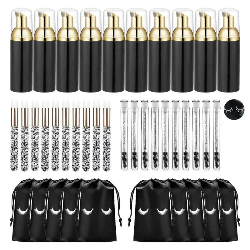 Eyelash Cleaning Tool Set with Foam Pump Bottles and Brushes - 40 Pieces