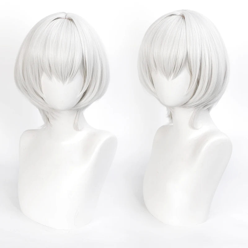 Short Straight Silver White Cosplay Wig for Anime Costumes Heat Resistant Synthetic Hair