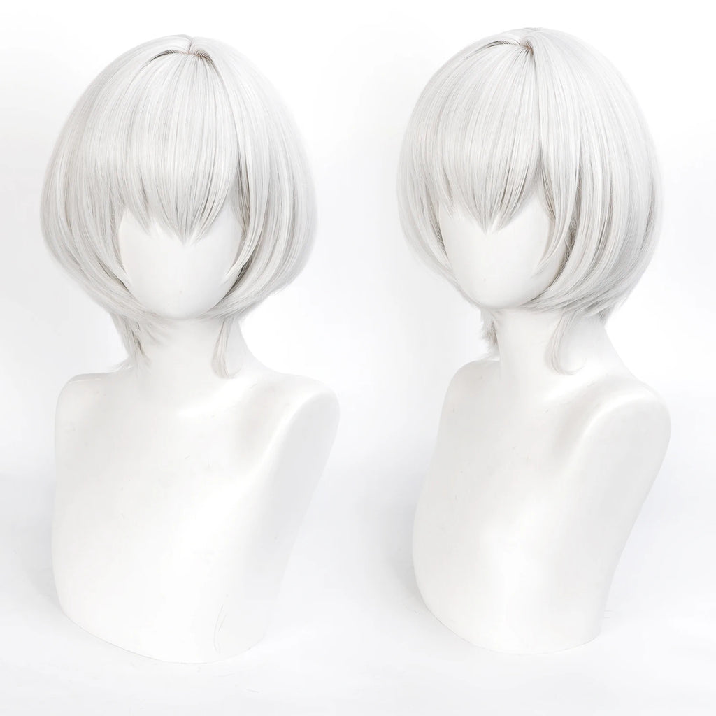Short Straight Silver White Cosplay Wig for Anime Costumes Heat Resistant Synthetic Hair