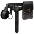 Medieval Cosplay Leather Belt Set with Copper Coin Waist Bag - Multiple Colors