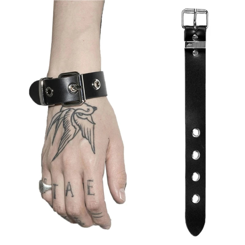 Adjustable Punk Bracelets Men Women Retro Cuff Wrist Belt for Party & Daily Wear