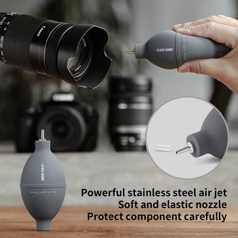 Air Blower Brush Set for Coffee Grinder & Camera Dust Cleaning Walnut Handle