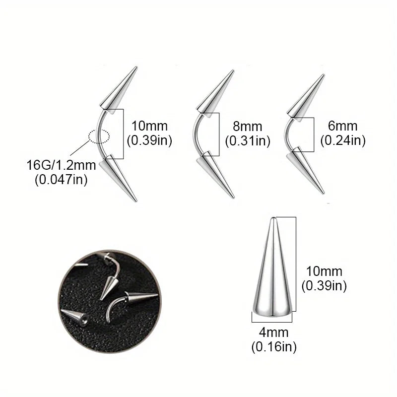 2pcs/6pcs Spike Eyebrow Piercing Jewelry Stainless Steel Curved Barbell Men