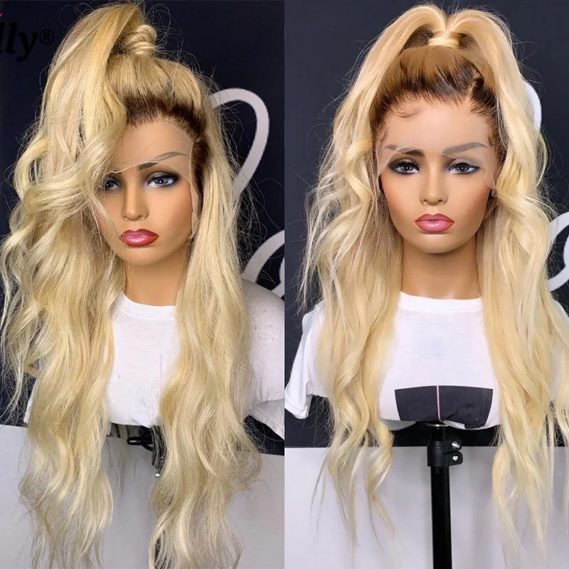 Human Hair Wigs 13x6 Lace Frontal Ombre Blonde & Dark Root Options