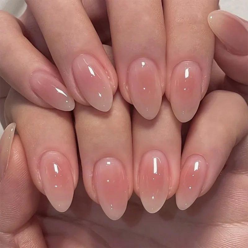 24pcs Almond Press-On Nails Tips with Blush Design - Short Oval Fake Nails for Manicure