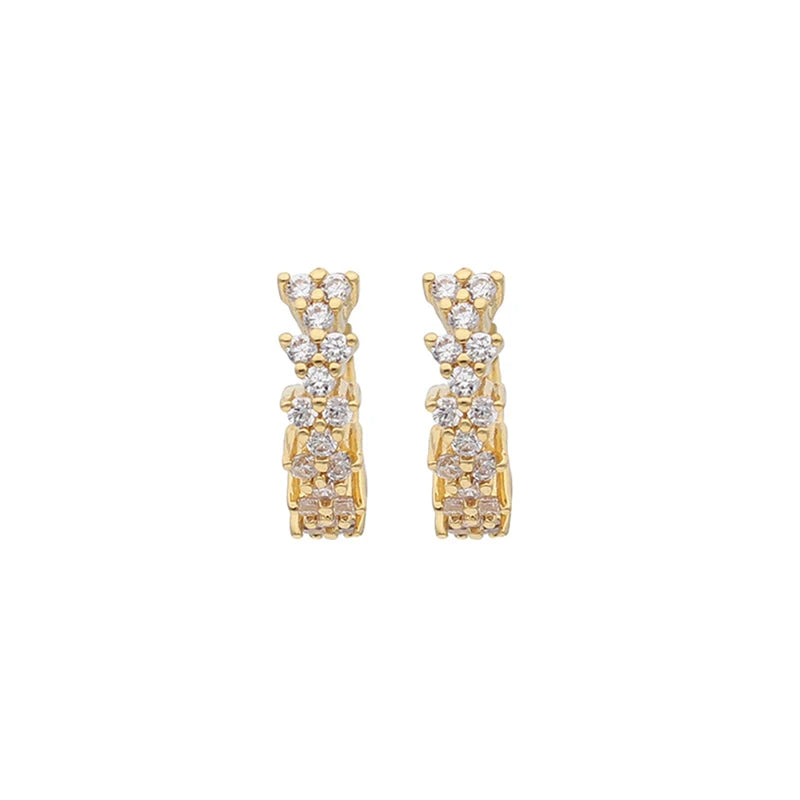 Sparkling Crystal Zircon Wheat Hoop Earrings Stainless Steel Gold Color Jewelry