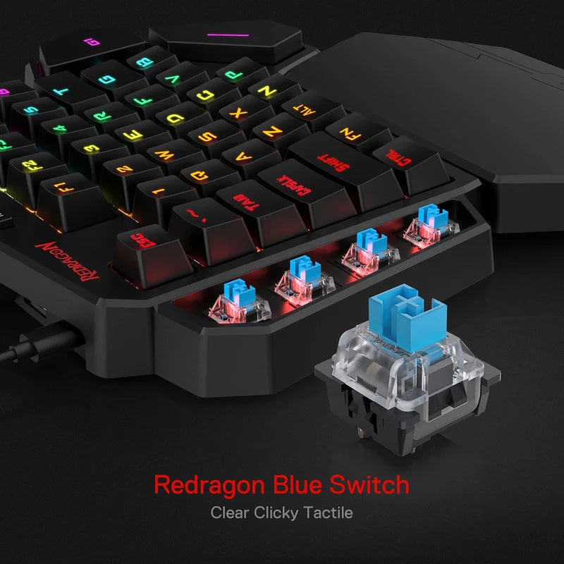 Redragon K585 DITI One-Handed RGB Mechanical Gaming Keyboard with Wrist Rest & Hot-Swappable Keys