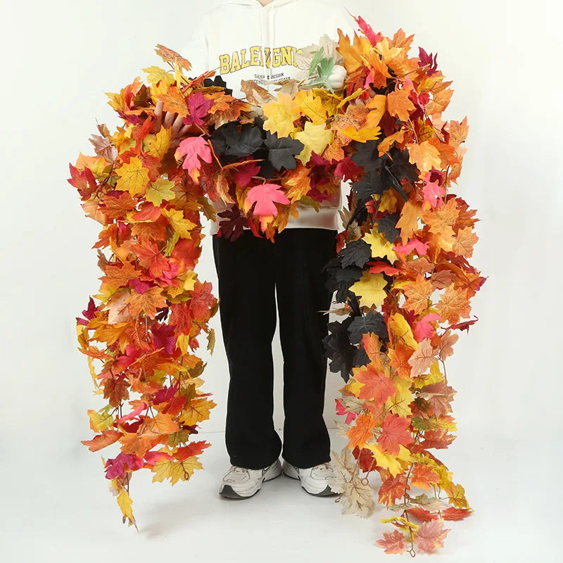 180CM Fall Maple Leaf Vine Wall Hanging Decoration for Home Garden Halloween Christmas