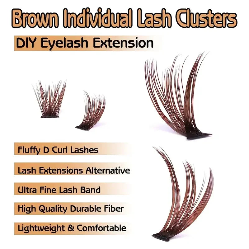 Brown Eyelash Clusters 8-16mm Natural Look Fake Eyelash Extensions DIY Makeup