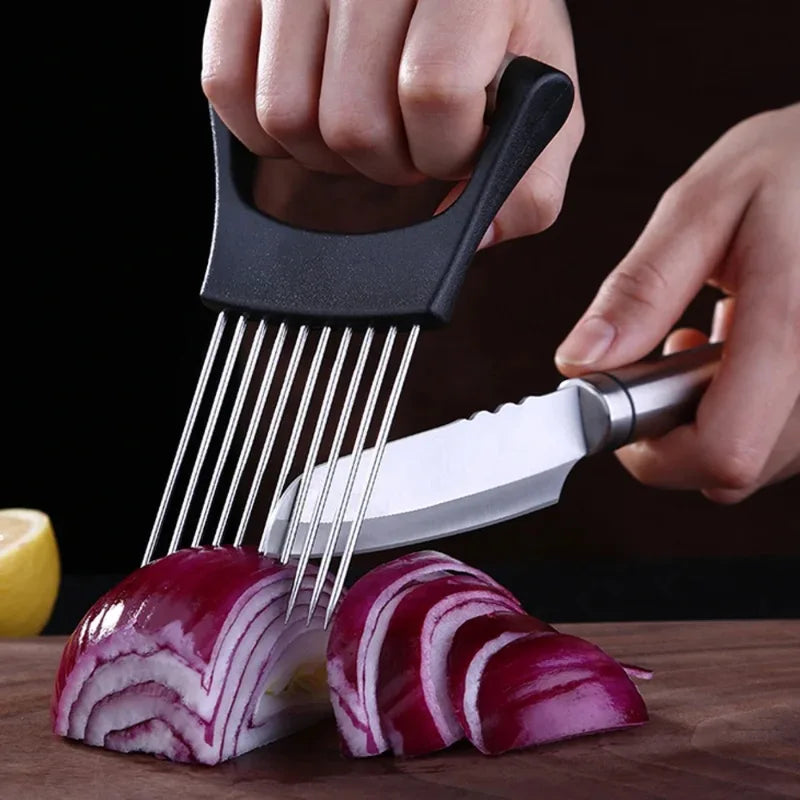 Stainless Steel Onion Cutter Holder Food Slicer Kitchen Gadget