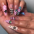 24PCS Pink Press On Nails with Polka Dot Pattern Almond Full Cover Fake Nail Set