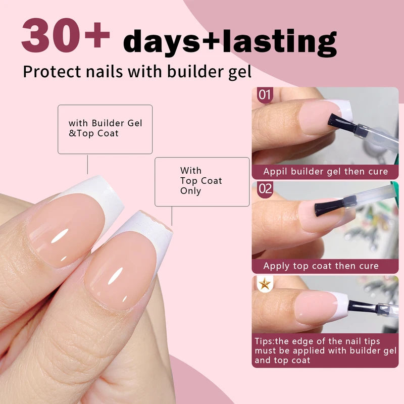 288pcs Acrylic French False Nails Set Medium Square Full Cover Tips for Manicure