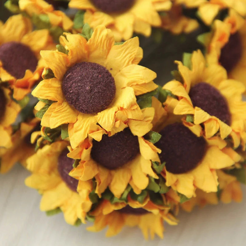 Fake Silk Sunflowers Bulk 100pcs Small Artificial Flowers for Craft Party Wedding Home Decor