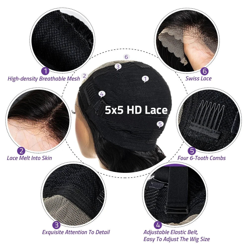 Deep Wave 13x6 5x5 Lace Front Human Hair Wig with 200% Density - Pre-Plucked Full Lace Frontal for Black Women
