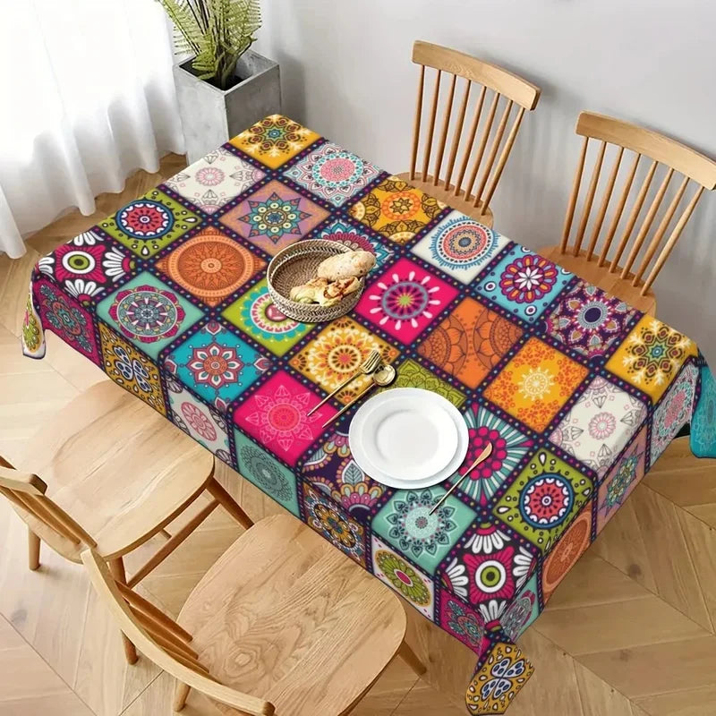 Colorful Boho Polyester Tablecloth Mandala Design for Festivals & Events