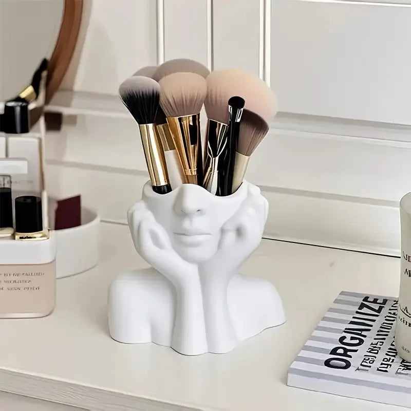 Face Shape Makeup Brush Holder - Female Face Design Storage Box, Portable & Lightweight