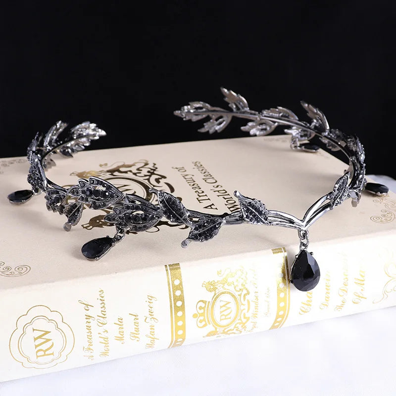 Vintage Fairy Crown Tiara with Emerald Green Crystals for Women Costume Hair Jewelry