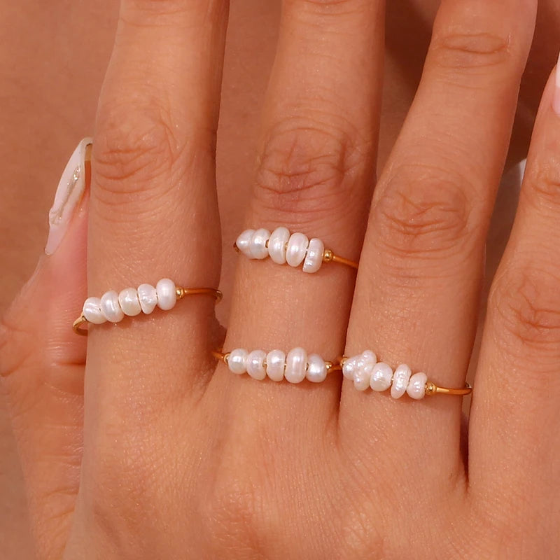 Elegant Freshwater Pearl Stainless Steel Ring for Women - Waterproof Daily Jewelry