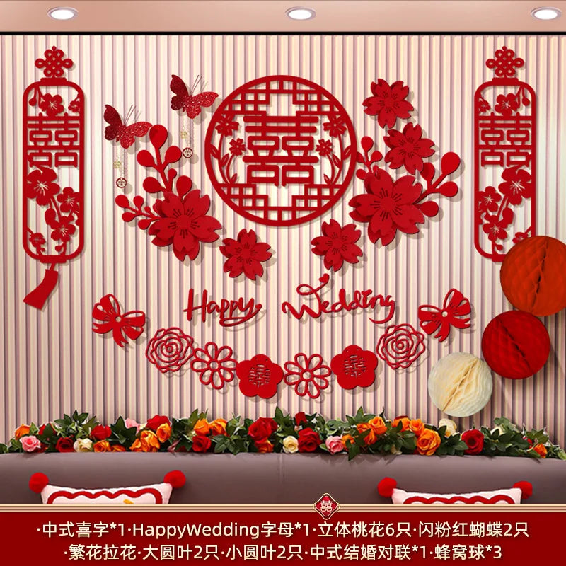Chinese Wedding Wall Decoration Double Happiness Background Ornament Wedding Wall Stickers