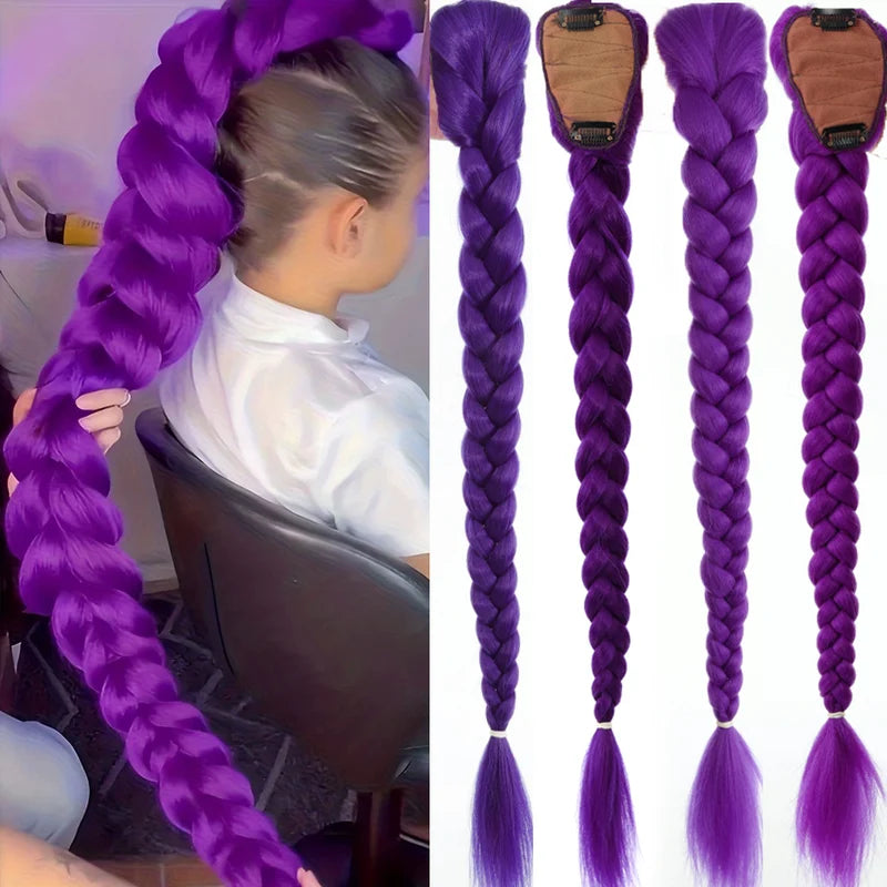 Synthetic Braided Purple Ponytail Hair Extension for Kids & Girls Halloween Costume