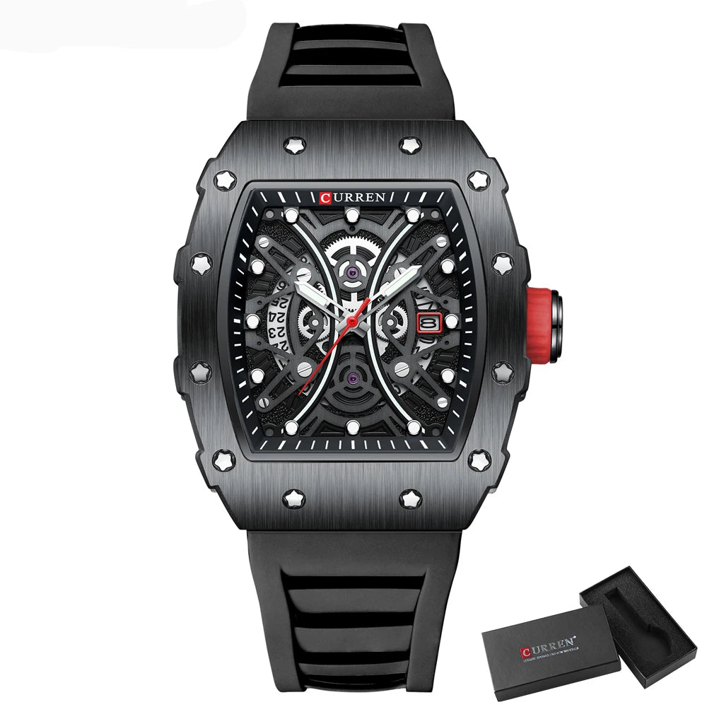 Men's 3D Quartz Waterproof Watch with Silicone Strap - Creative Stainless Steel Wristwatch