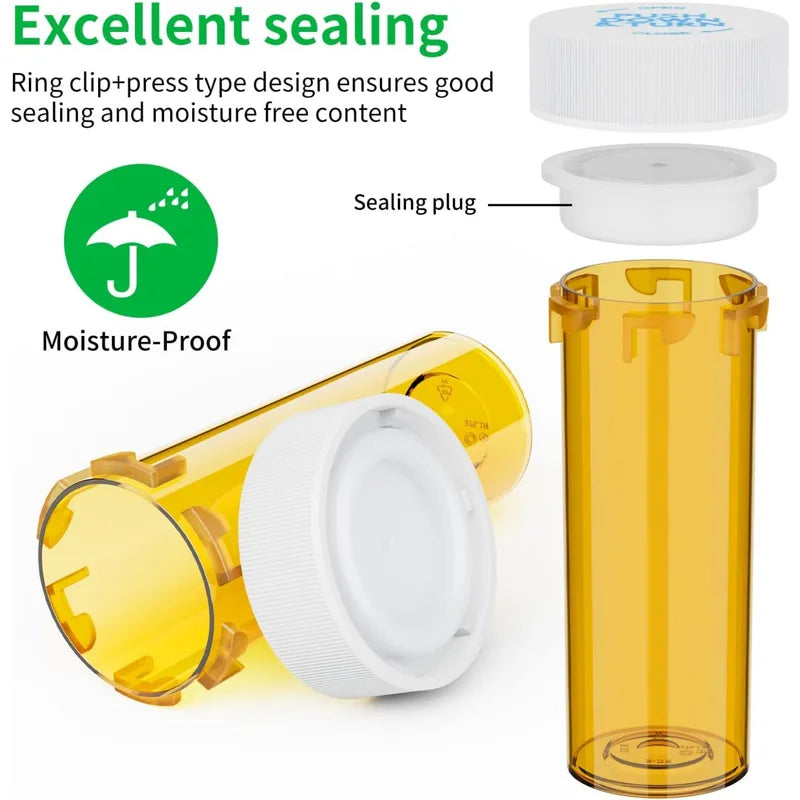 12/20 Pack Plastic Medicine Pill Bottles with Child-Resistant Caps - Travel Vials, 6/8 Dram