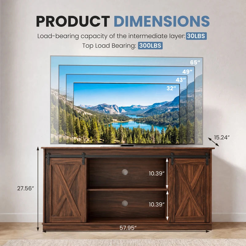 Wood Storage Shelves Cabinet for Living Room TV Stand & Organizer, Fits 65 Inch TVs